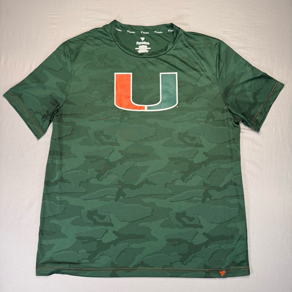 Miami Hurricanes Camo Performance Tee Fanatics Men’s 2XL Green Athletic Shirt